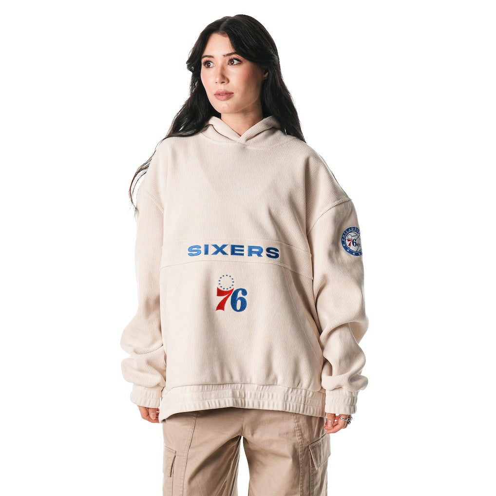 Cream Philadelphia 76ers The Wild Collective Unisex Corduroy Tri-Blend Pullover Hoodie | NBA