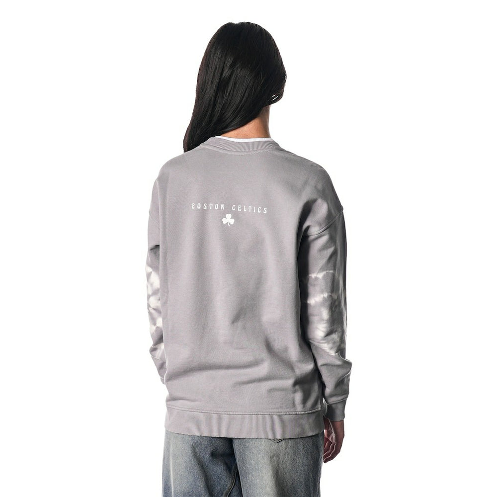 Heather Gray Boston Celtics The Wild Collective Women's Bleached Tie-Dye Pullover Sweatshirt | NBA