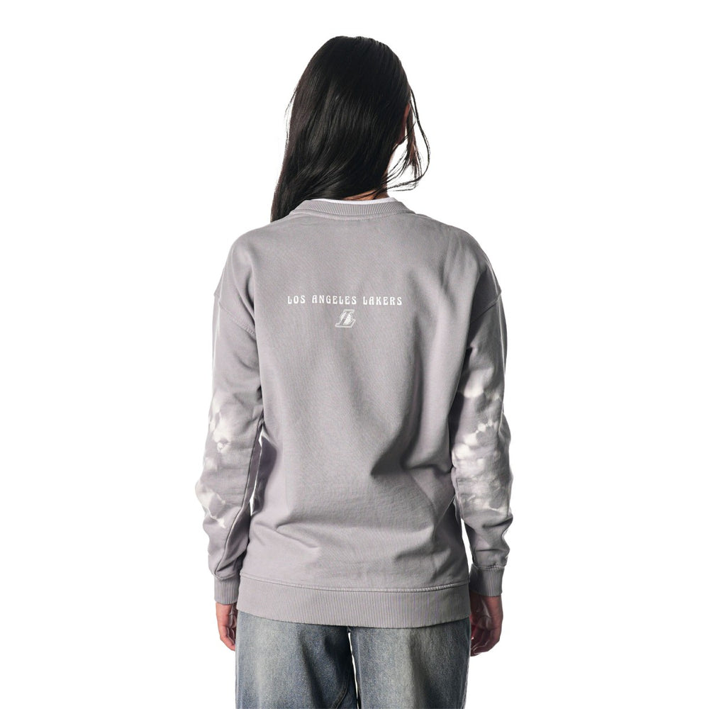 Heather Gray Los Angeles Lakers The Wild Collective Women's Bleached Tie-Dye Pullover Sweatshirt | NBA