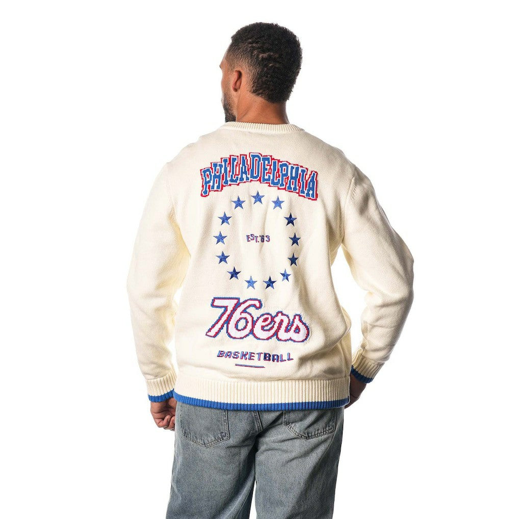 Cream Philadelphia 76ers The Wild Collective Unisex Jacquard Knit Pullover Sweater | NBA