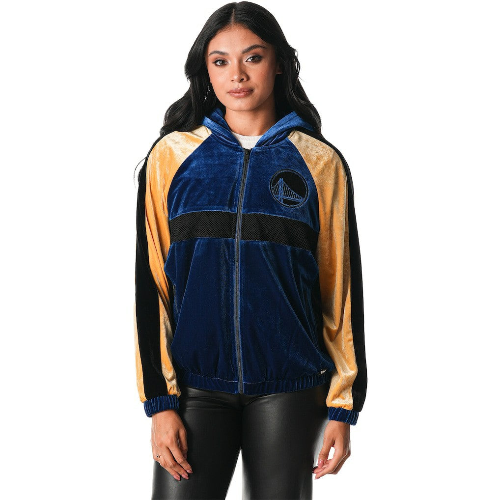 Blue Golden State Warriors The Wild Collective Women's Velour Full-Zip Track Jacket Hoodie sale | NBA