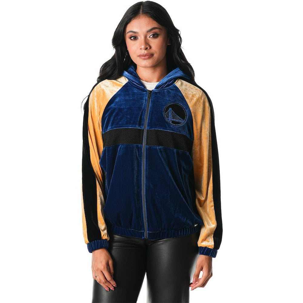 Blue Golden State Warriors The Wild Collective Women's Velour Full-Zip Track Jacket Hoodie sale | NBA
