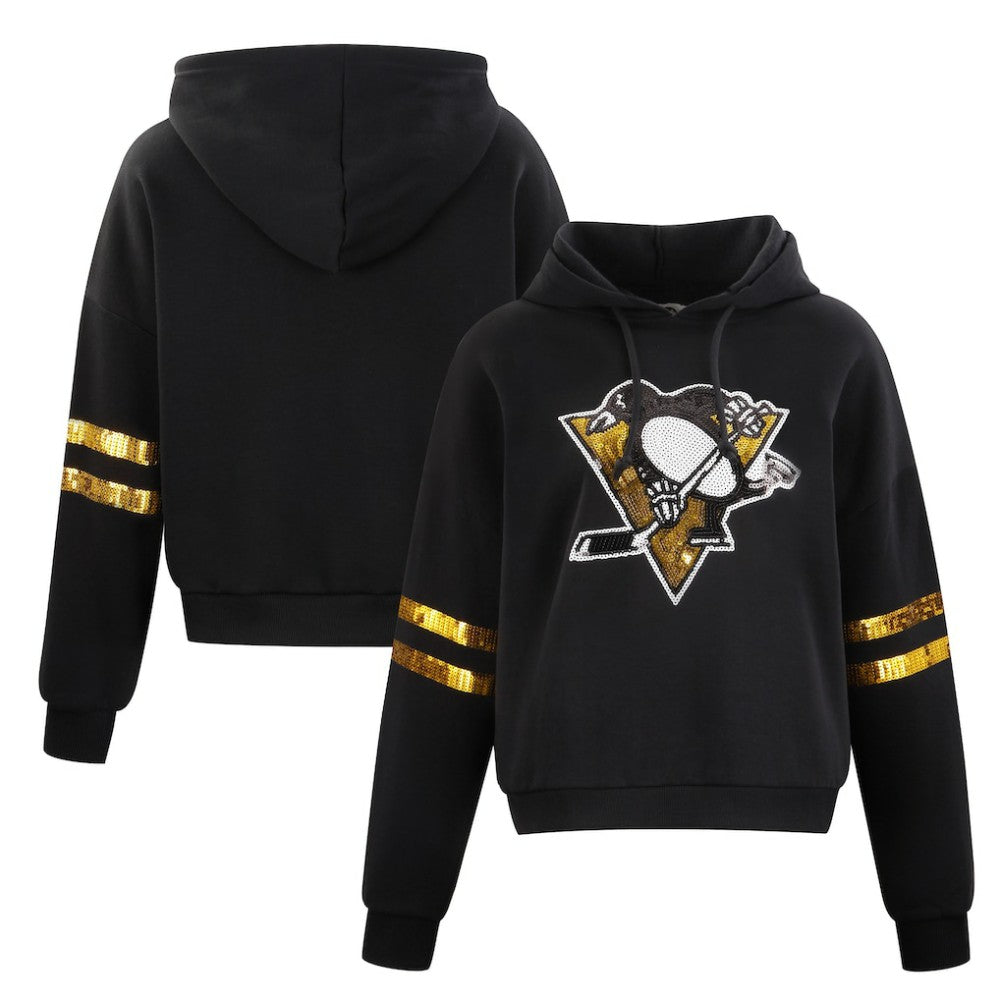 Pittsburgh Penguins Cuce Women's Sequin Cropped Pullover Hoodie -  NHL Hoodies