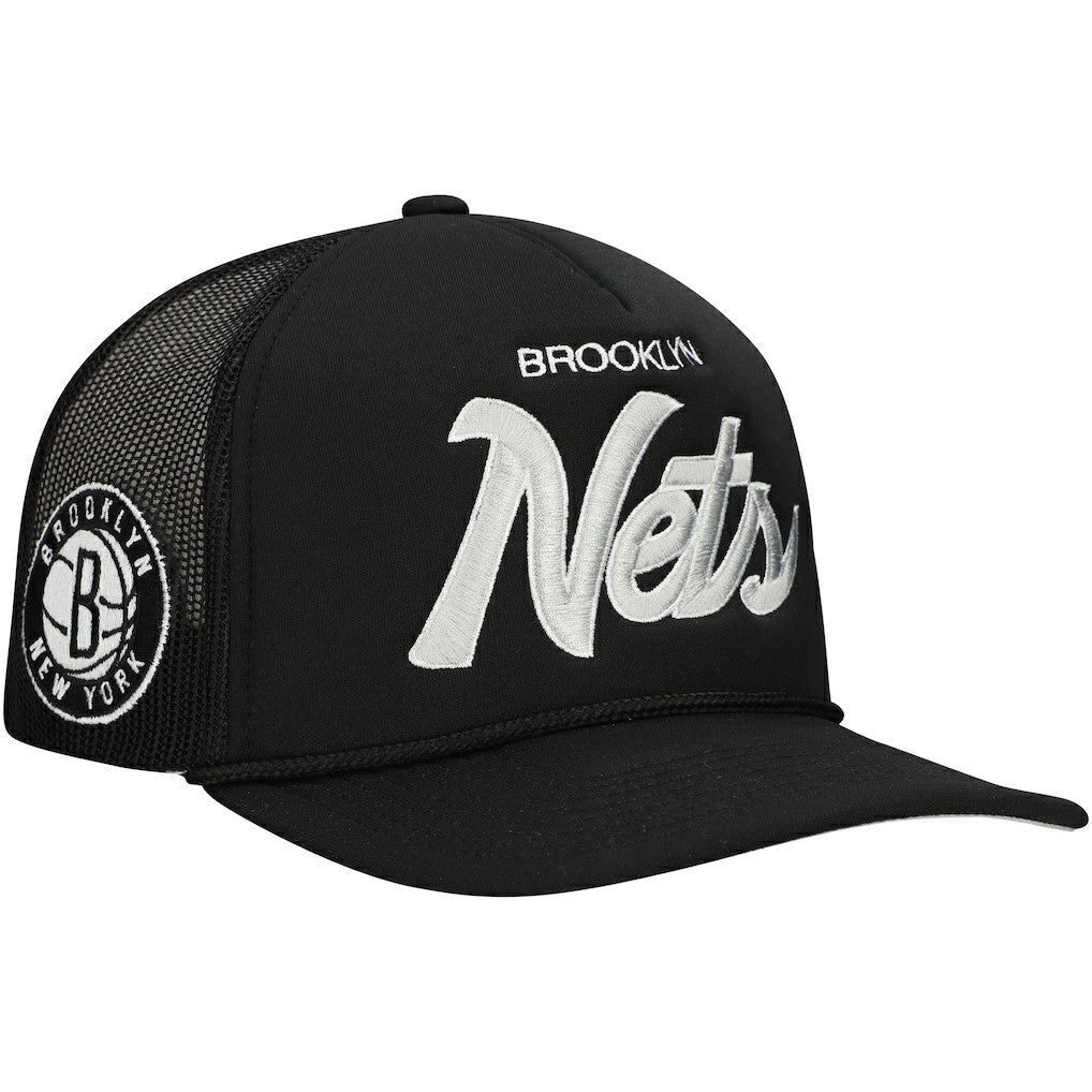 Black Brooklyn Nets Script Trucker Adjustable Hat | NBA