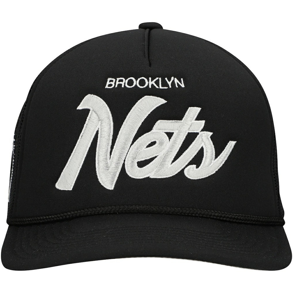 Black Brooklyn Nets Script Trucker Adjustable Hat | NBA