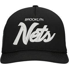 Black Brooklyn Nets Script Trucker Adjustable Hat | NBA
