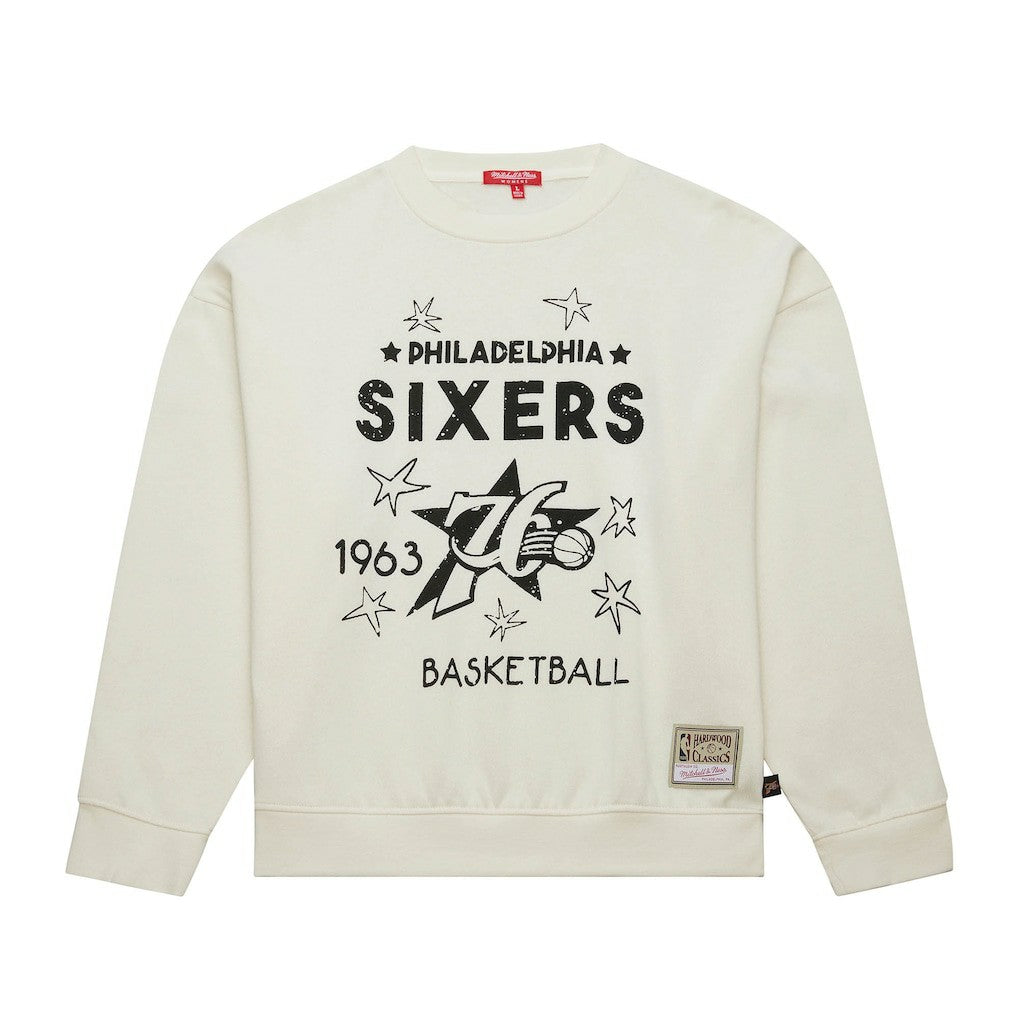 Cream Philadelphia 76ers Women's Hardwood Classics Pullover Sweatshirt | NBA