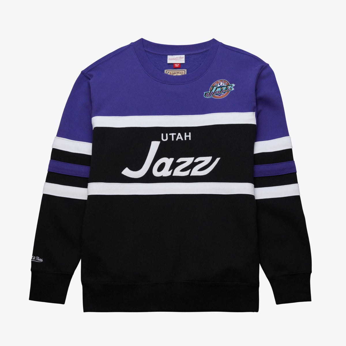 Black/Purple Utah Jazz Hardwood Classics Vintage Logo Head Coach Pullover Sweatshirt | NBA