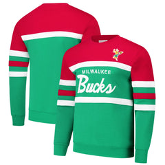 Green/Red Milwaukee Bucks Hardwood Classics Vintage Logo Head Coach Pullover Sweatshirt | NBA