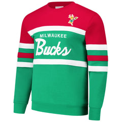 Green/Red Milwaukee Bucks Hardwood Classics Vintage Logo Head Coach Pullover Sweatshirt | NBA