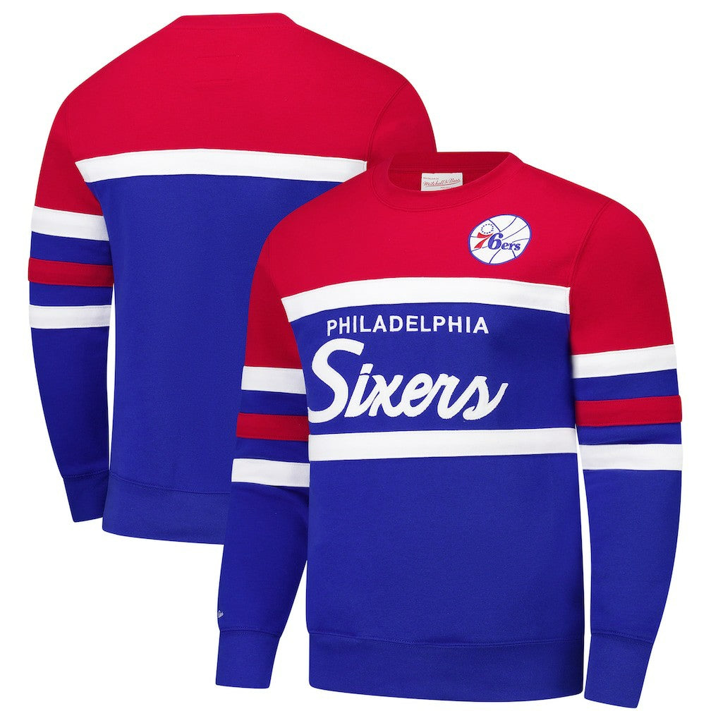 Royal/Red Philadelphia 76ers Hardwood Classics Vintage Logo Head Coach Pullover Sweatshirt | NBA