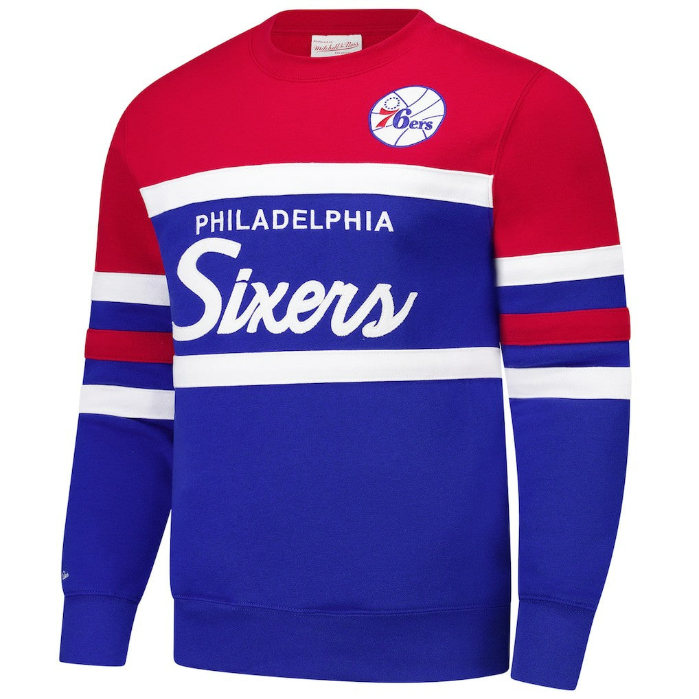 Royal/Red Philadelphia 76ers Hardwood Classics Vintage Logo Head Coach Pullover Sweatshirt | NBA