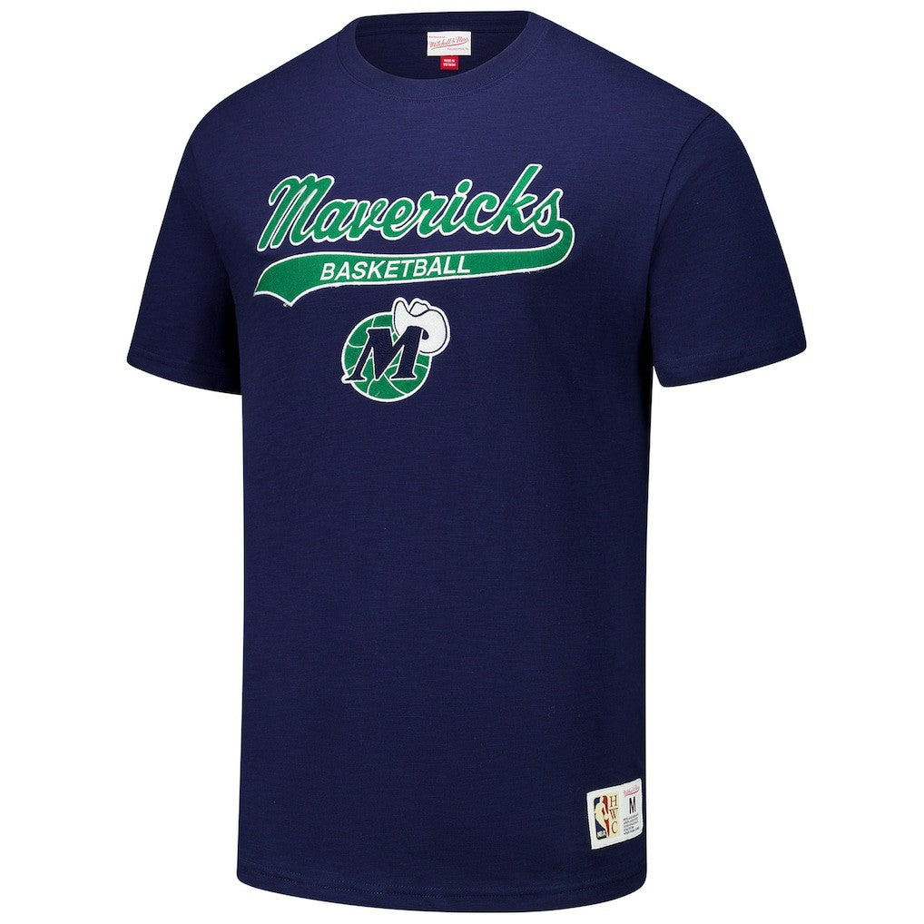 Navy Dallas Mavericks Hardwood Classics Felt Applique Slub T-Shirt sale | NBA