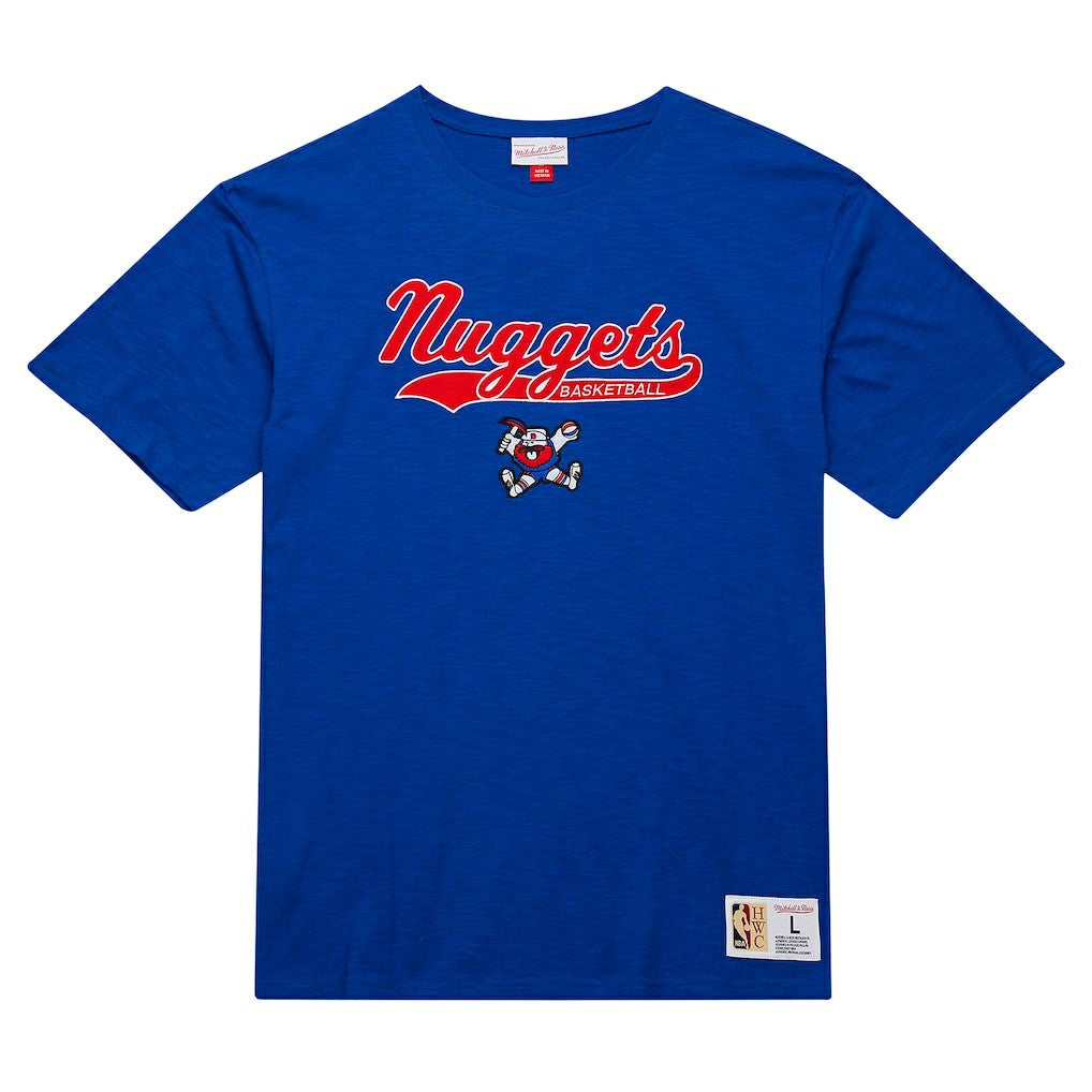 Royal Denver Nuggets Hardwood Classics Felt Applique Slub T-Shirt sale | NBA