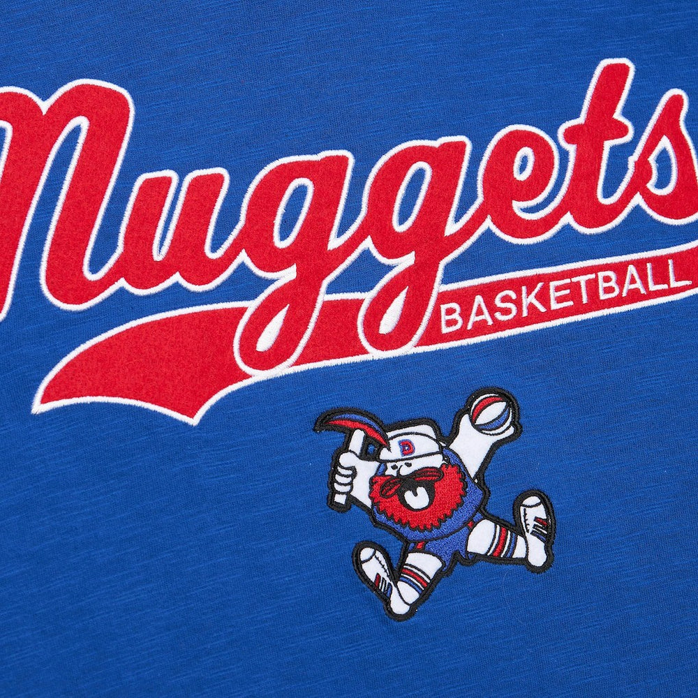 Royal Denver Nuggets Hardwood Classics Felt Applique Slub T-Shirt sale | NBA