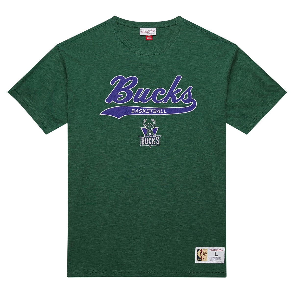 Green Milwaukee Bucks Hardwood Classics Felt Applique Slub T-Shirt | NBA