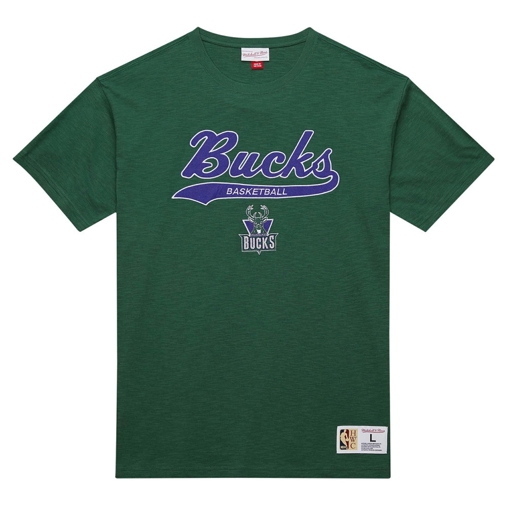 Green Milwaukee Bucks Hardwood Classics Felt Applique Slub T-Shirt | NBA