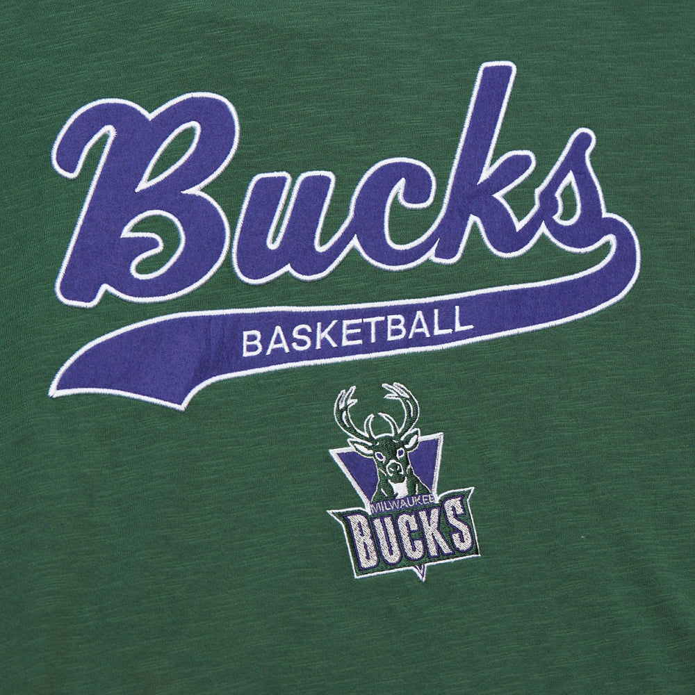 Green Milwaukee Bucks Hardwood Classics Felt Applique Slub T-Shirt | NBA