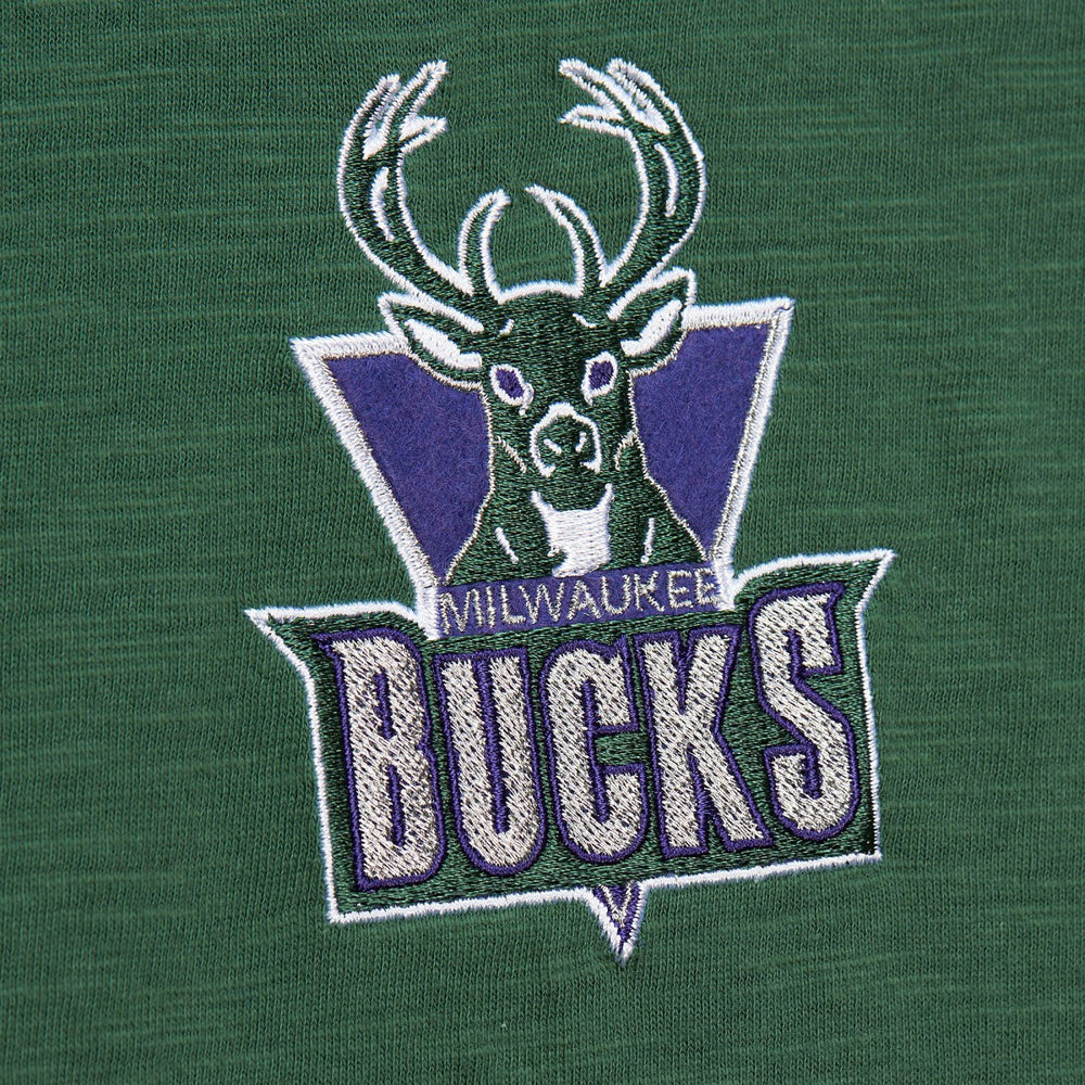 Green Milwaukee Bucks Hardwood Classics Felt Applique Slub T-Shirt | NBA