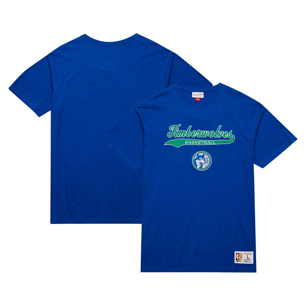 Blue Minnesota Timberwolves Hardwood Classics Felt Applique Slub T-Shirt | NBA