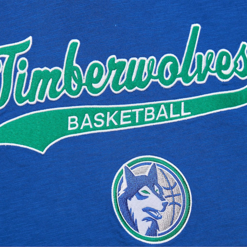 Blue Minnesota Timberwolves Hardwood Classics Felt Applique Slub T-Shirt | NBA