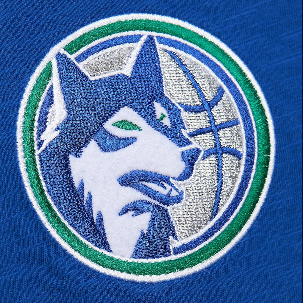 Blue Minnesota Timberwolves Hardwood Classics Felt Applique Slub T-Shirt | NBA