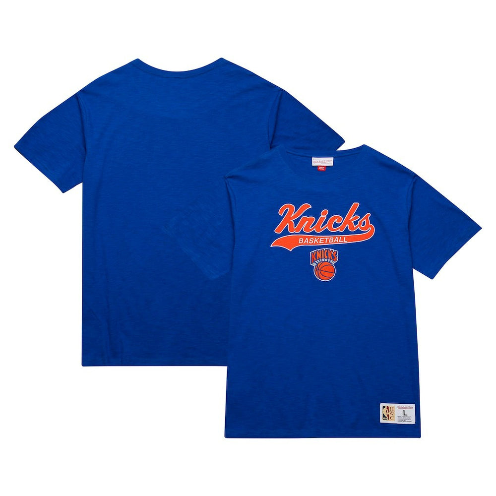Blue New York Knicks Hardwood Classics Felt Applique Slub T-Shirt | NBA