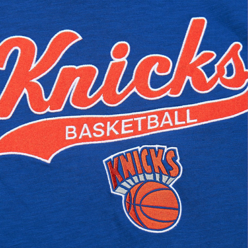 Blue New York Knicks Hardwood Classics Felt Applique Slub T-Shirt | NBA