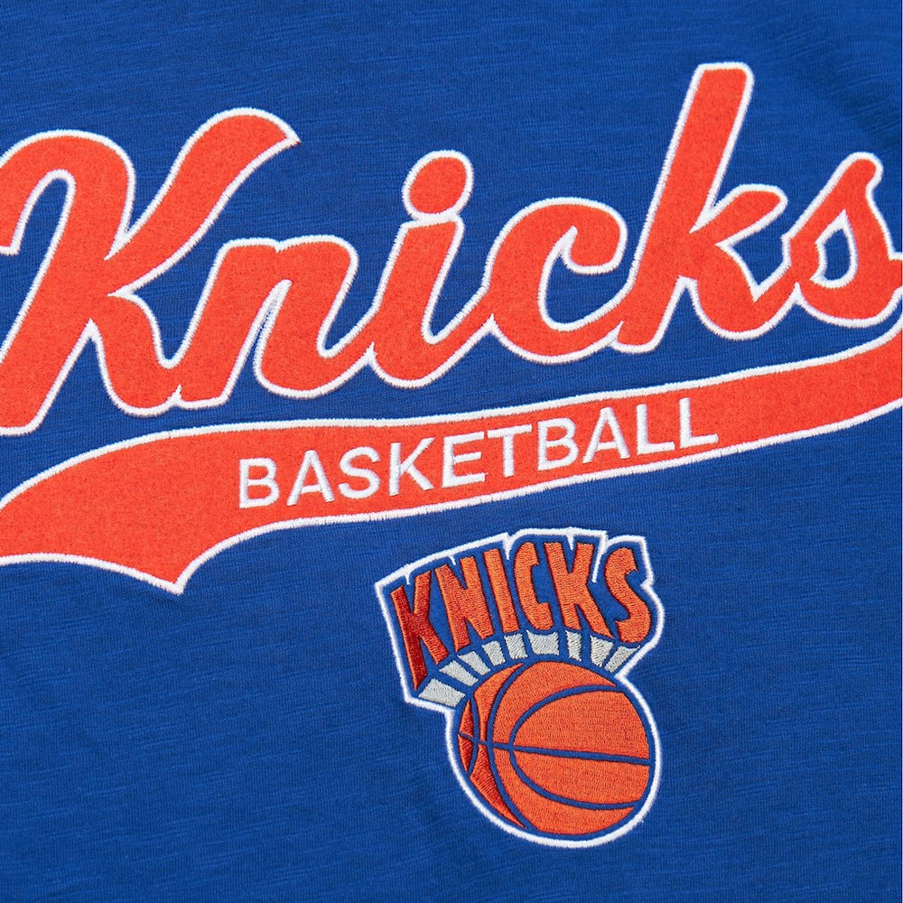 Blue New York Knicks Hardwood Classics Felt Applique Slub T-Shirt | NBA