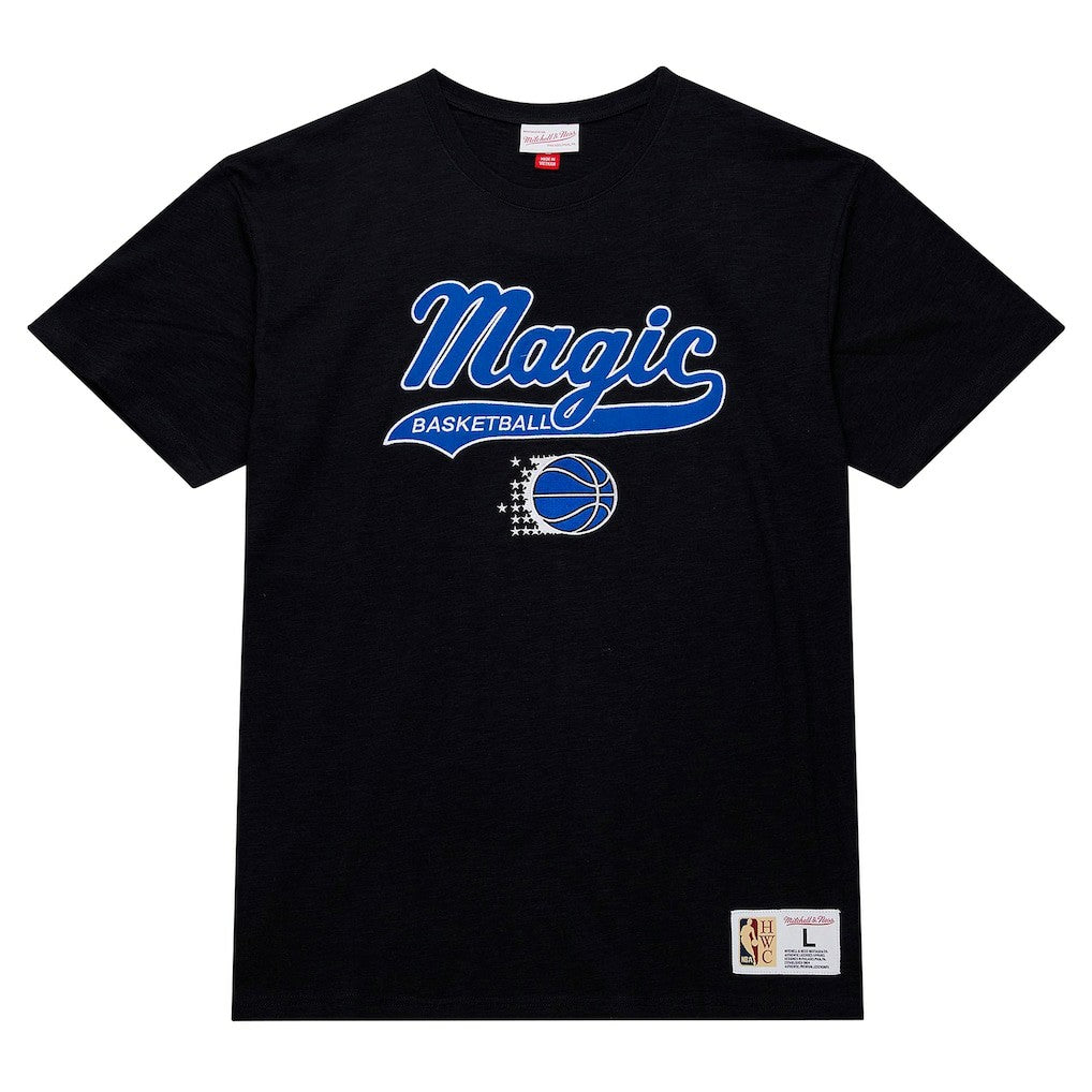 Black Orlando Magic Hardwood Classics Felt Applique Slub T-Shirt | NBA