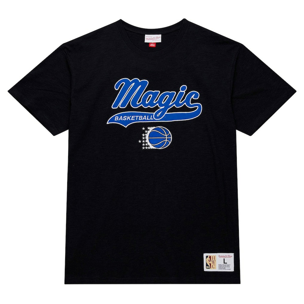Black Orlando Magic Hardwood Classics Felt Applique Slub T-Shirt | NBA