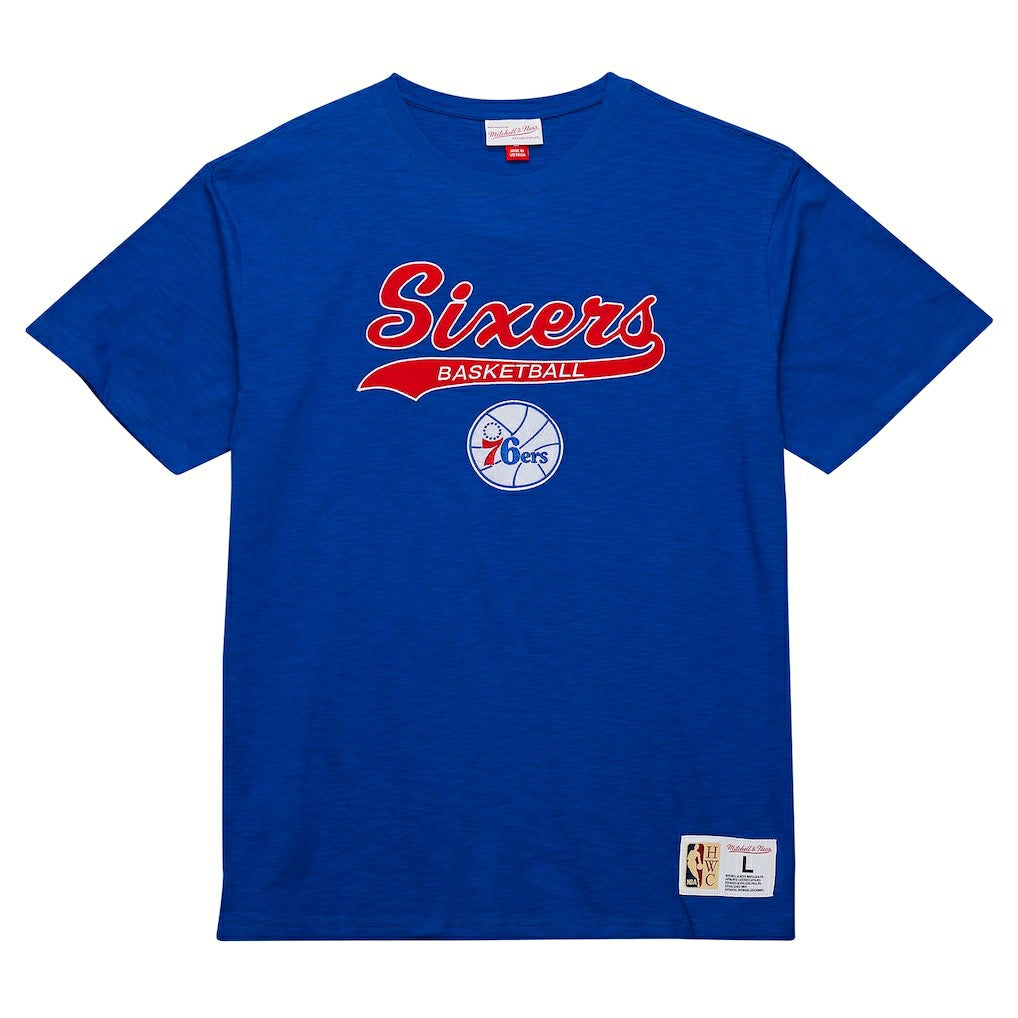 Royal Philadelphia 76ers Hardwood Classics Felt Applique Slub T-Shirt | NBA