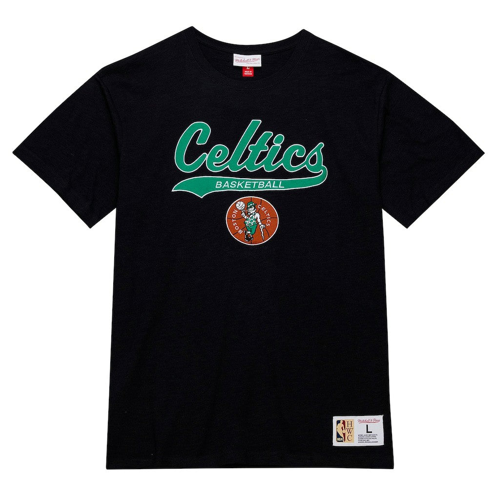 Black Boston Celtics Hardwood Classics Felt Applique Slub T-Shirt | NBA