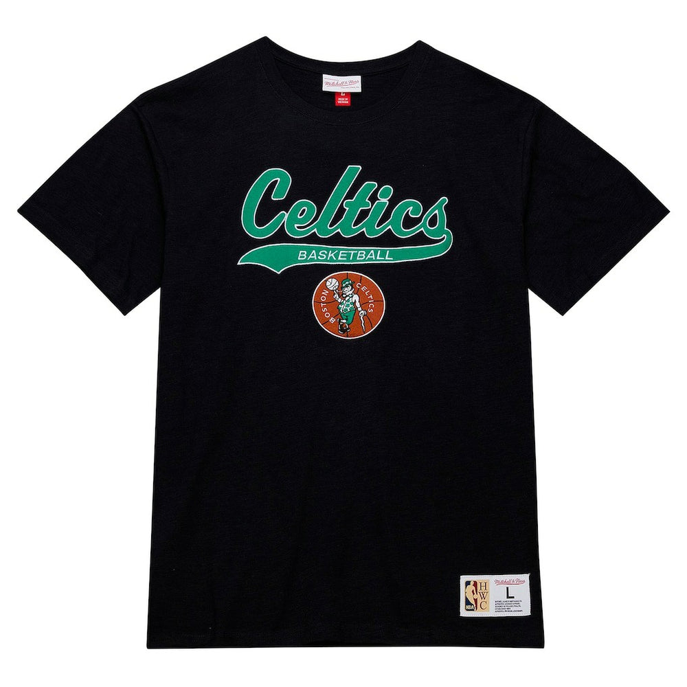 Black Boston Celtics Hardwood Classics Felt Applique Slub T-Shirt | NBA