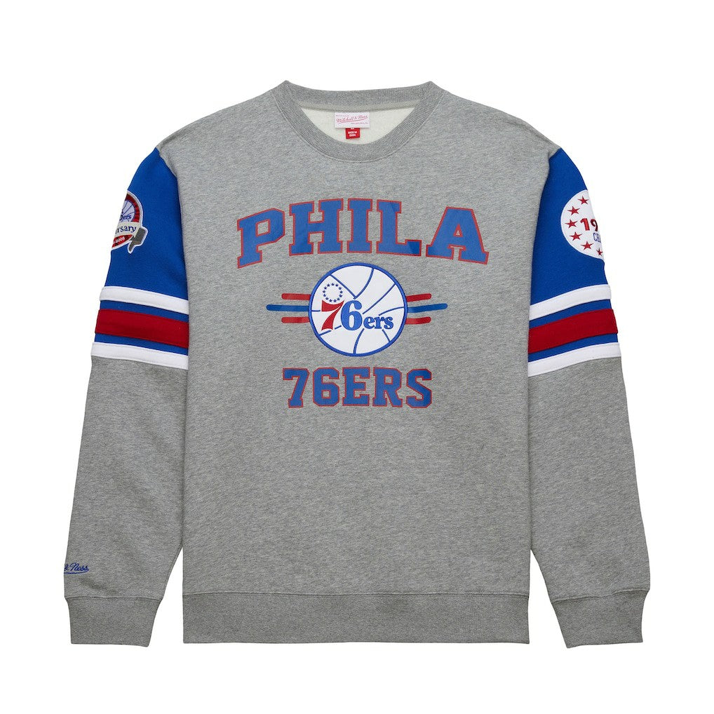 Heather Gray Philadelphia 76ers Hardwood Classics All Over 4.0 Pullover Sweatshirt | NBA