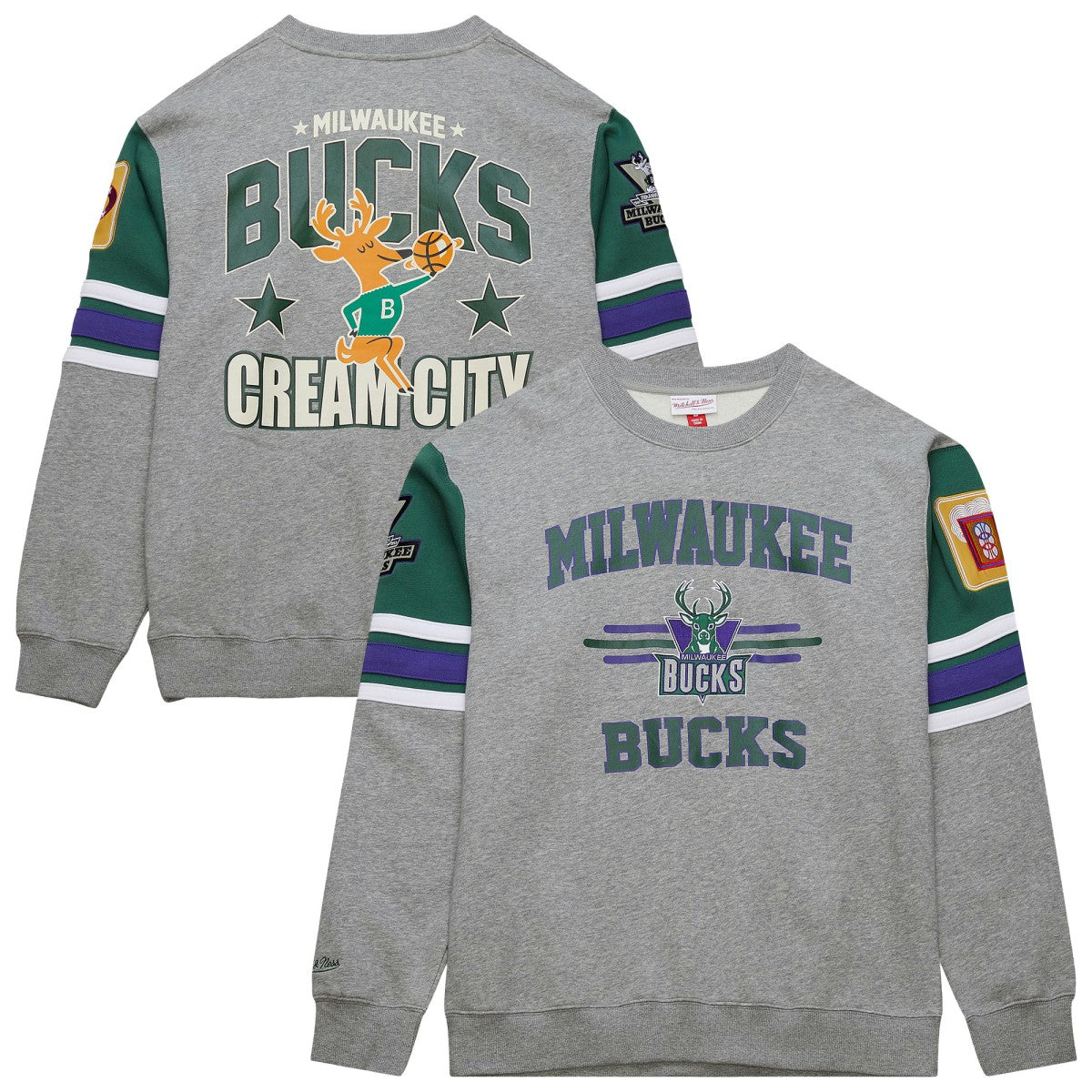 Heather Gray Milwaukee Bucks Hardwood Classics All Over 4.0 Pullover Sweatshirt | NBA