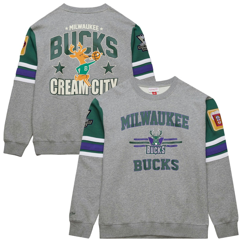 Heather Gray Milwaukee Bucks Hardwood Classics All Over 4.0 Pullover Sweatshirt | NBA