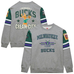 Heather Gray Milwaukee Bucks Hardwood Classics All Over 4.0 Pullover Sweatshirt | NBA