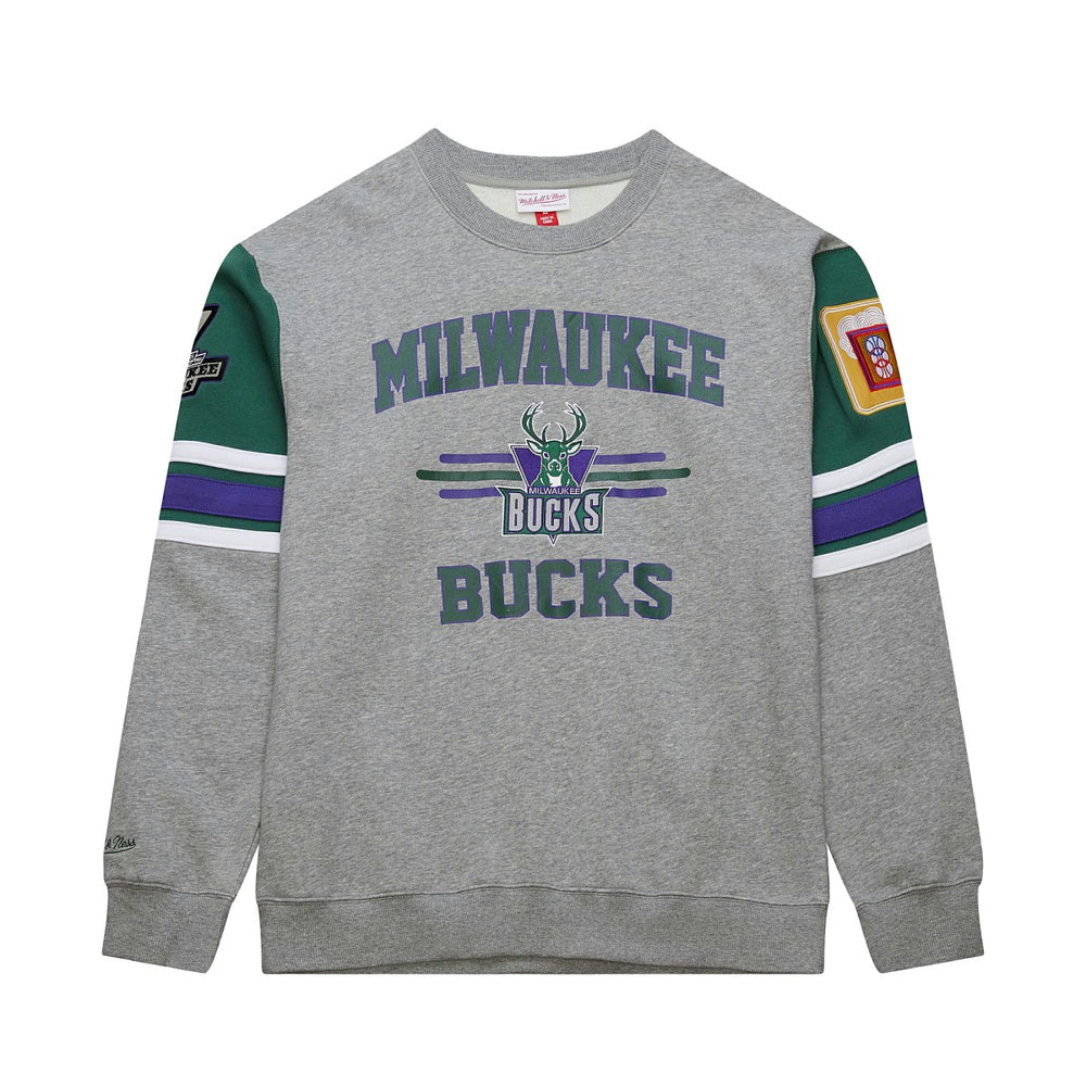 Heather Gray Milwaukee Bucks Hardwood Classics All Over 4.0 Pullover Sweatshirt | NBA