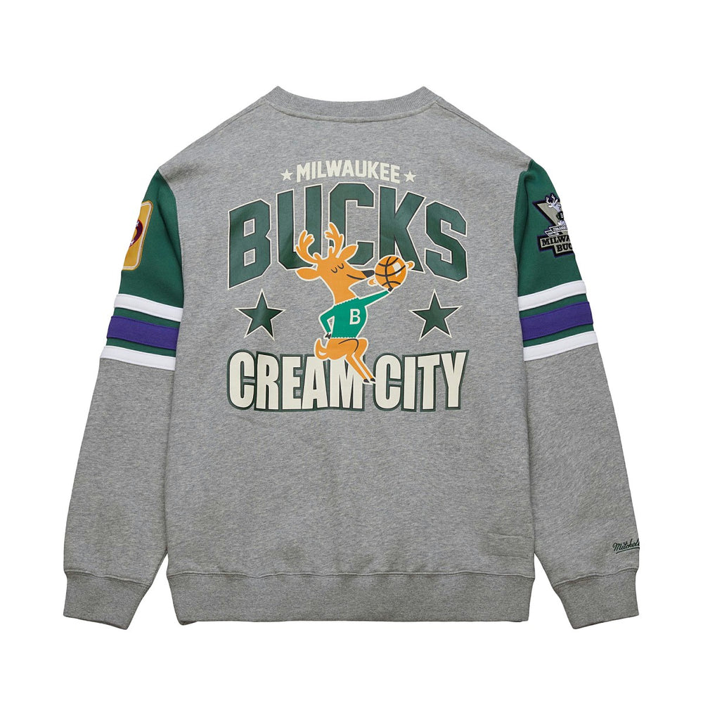 Heather Gray Milwaukee Bucks Hardwood Classics All Over 4.0 Pullover Sweatshirt | NBA
