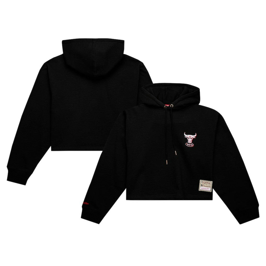 Black Chicago Bulls Women's Hardwood Classics Cropped Pullover Hoodie | NBA