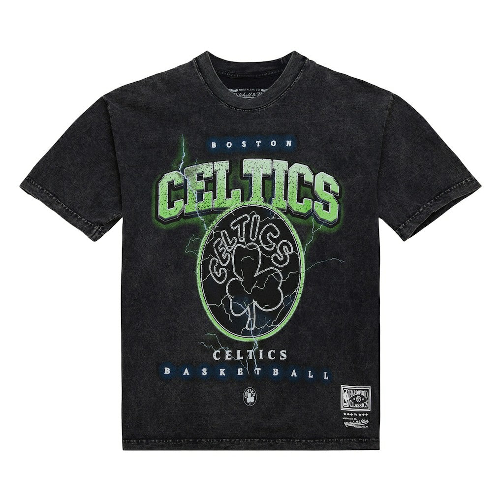 Black Boston Celtics Unisex Hardwood Classics Vintage Voltage Premium Heavyweight T-Shirt | NBA