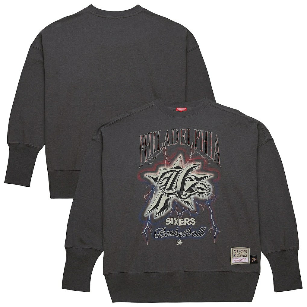 Charcoal Philadelphia 76ers Women's Hardwood Classics Lightweight Pullover Sweatshirt | NBA