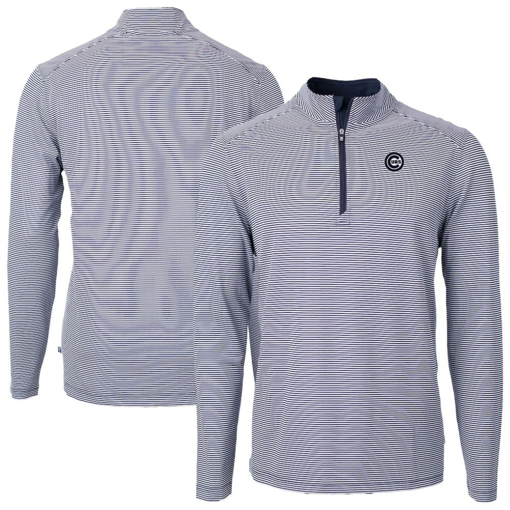Chicago Cubs Cutter & Buck Virtue Eco Pique Micro Stripe Quarter-Zip Jacket - MLB Jackets