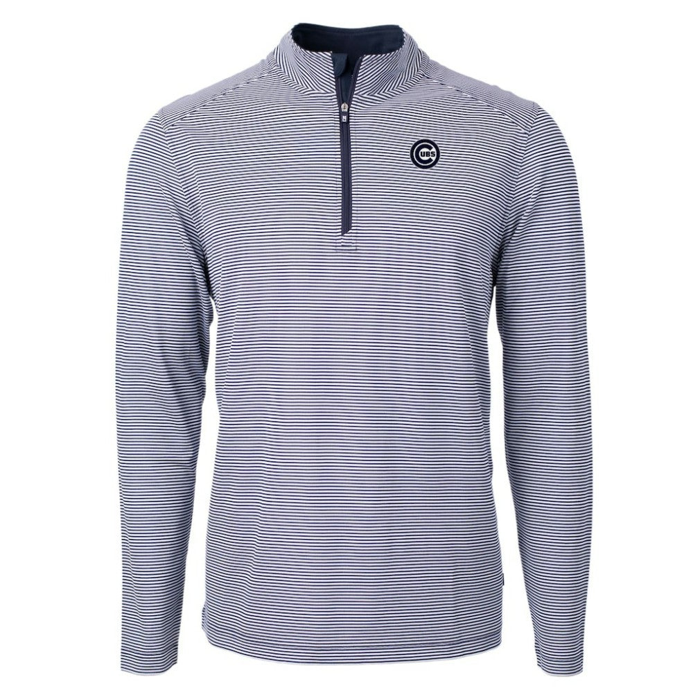 Chicago Cubs Cutter & Buck Virtue Eco Pique Micro Stripe Quarter-Zip Jacket - MLB Jackets