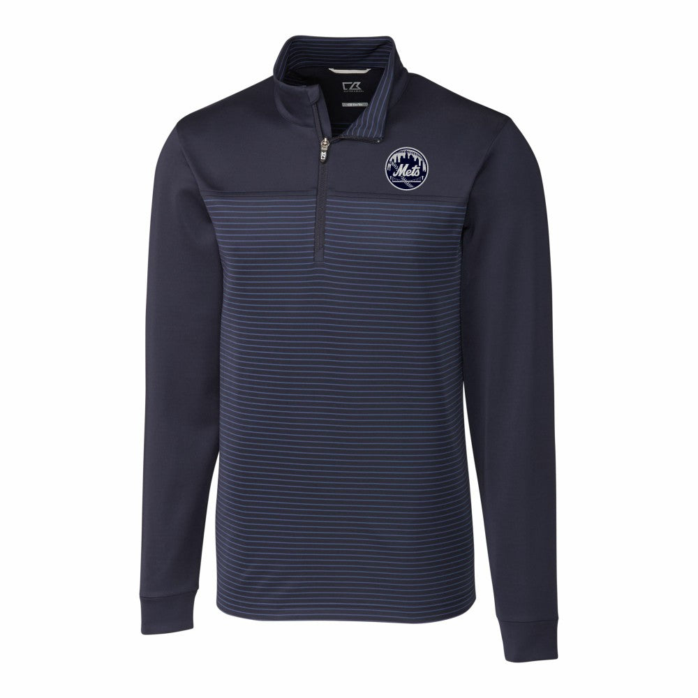 New York Mets Cutter & Buck Traverse Eco Stripe Tri-Blend DryTec Quarter-Zip Jacket - MLB Jackets
