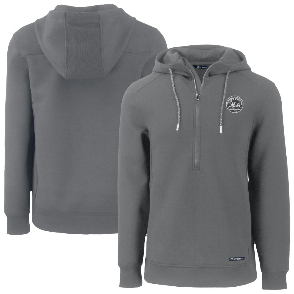 New York Mets Cutter & Buck Roam Eco Recycled Tri-Blend Half-Zip Hoodie - MLB Hoodies