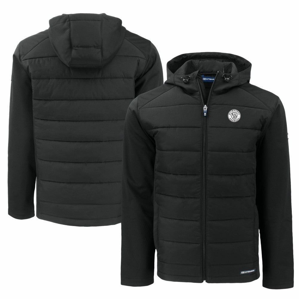 Milwaukee Brewers Cutter & Buck Big & Tall Evoke Hybrid Eco Softshell Recycled Full-Zip Hooded PrimaLoft Jacket - MLB Jackets