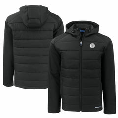 Milwaukee Brewers Cutter & Buck Big & Tall Evoke Hybrid Eco Softshell Recycled Full-Zip Hooded PrimaLoft Jacket - MLB Jackets