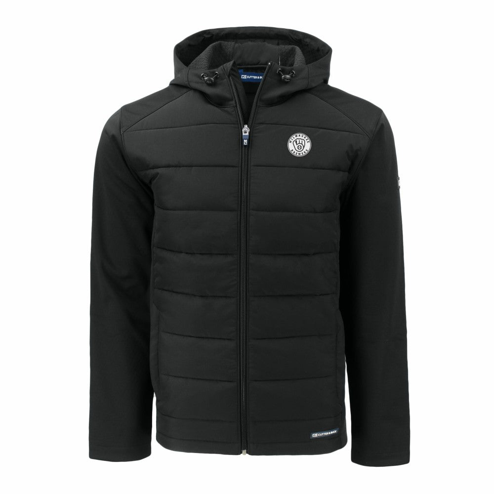 Milwaukee Brewers Cutter & Buck Big & Tall Evoke Hybrid Eco Softshell Recycled Full-Zip Hooded PrimaLoft Jacket - MLB Jackets